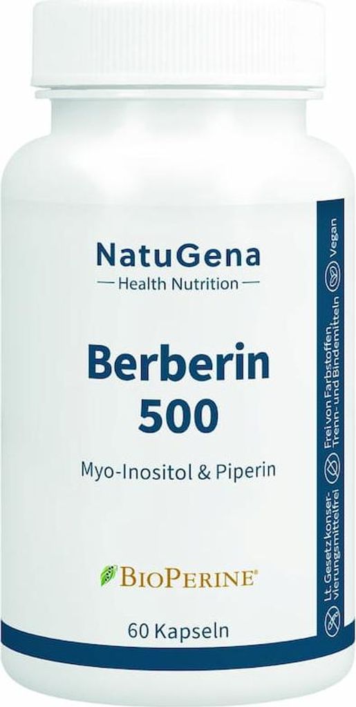 NatuGena Berberin 500 | 60 Kapseln | Myo-Inositol und Piperin | vegan