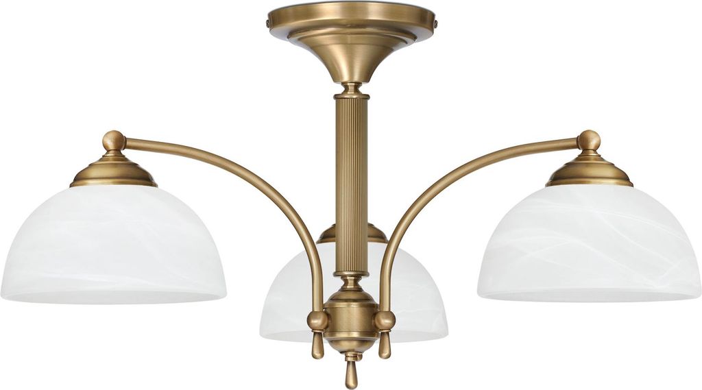 Kronleuchter Messing Goldpatina Alabaster-Glasschirm weiß matt Ø61x34cm 3xE27 180W Esszimmer Wohnzimmer klassisch elegant höhenverstellbar Decke