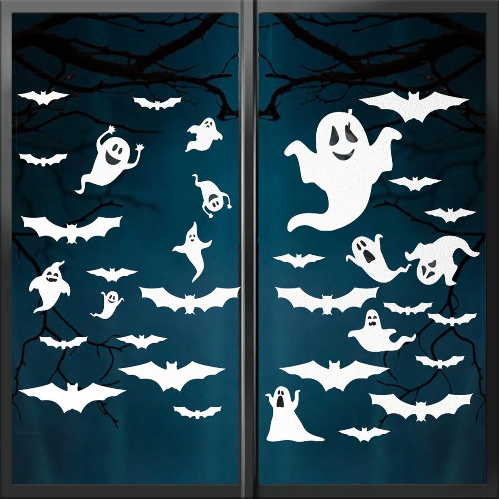 Halloween Fensterbilder, 60 Stück, PVC, weiß, 30x20 cm