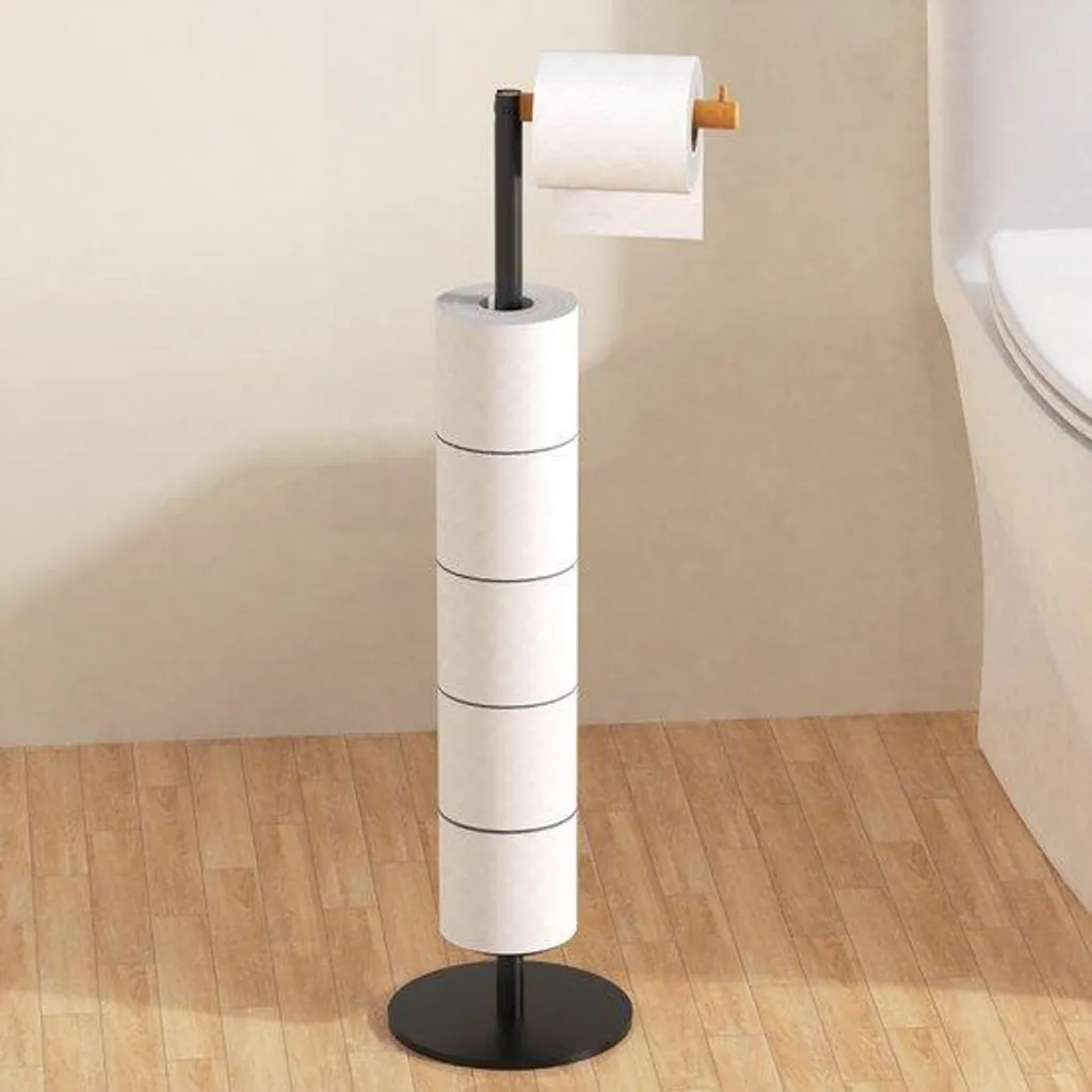 Rangement papier toilette sur pied noir pour salle de bains et WC
