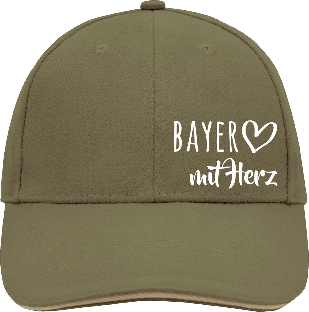 Huuraa Cappy Mütze Bayer mit Herz Olive/Beige Baumwolle 6-Panel Kappe Geschenkidee