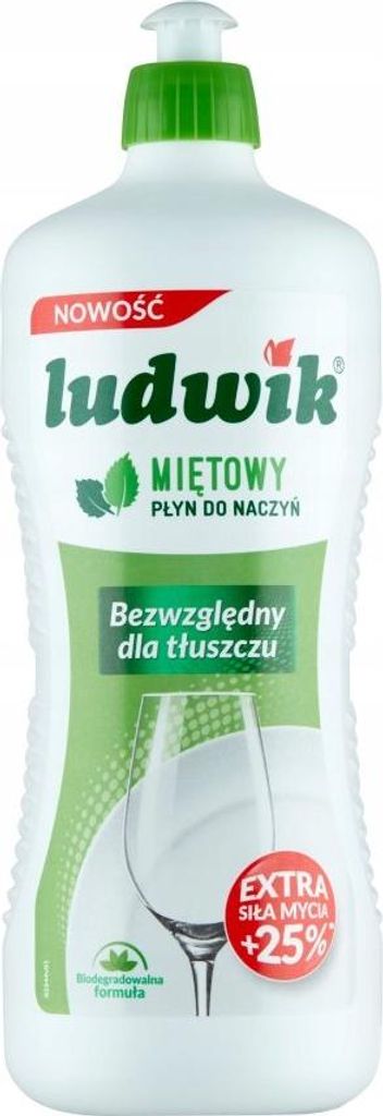 A bottle of Ludwik Mint dish soap against a white background.
