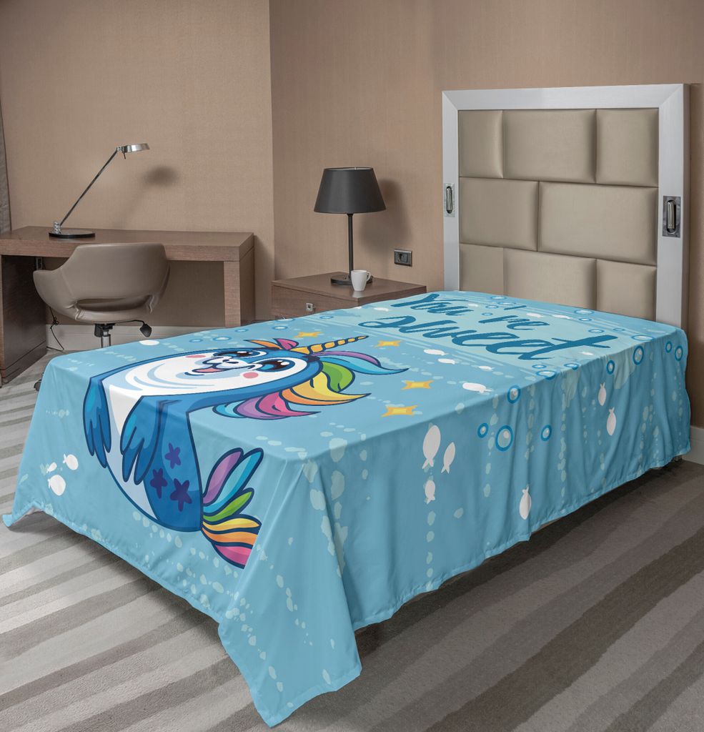 ABAKUHAUS Einhorn Bettlaken, "" Du bist süß "" Zitat mit Baby Penguin Shaped Einhorn und Fisch in Sea Art Image Design ", weiches bequemes oberes...