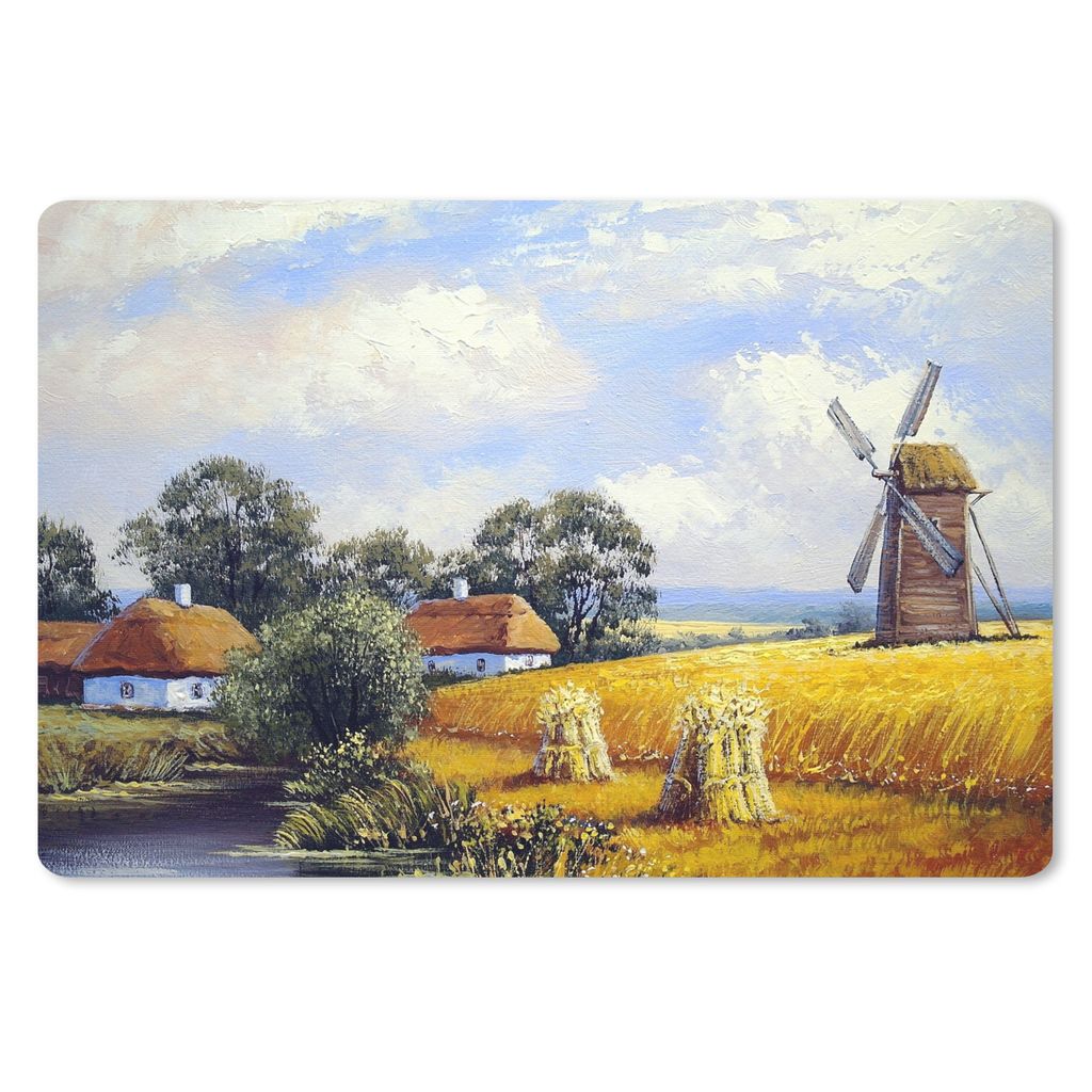 MuchoWow Mauspad Mousepad Gemälde - Bauernhof - Mühle - Ölfarbe 27x18 cm - Mousepads - Maus Mat - Pad - Mausunterlage - Büroartikel - Desk Ma...