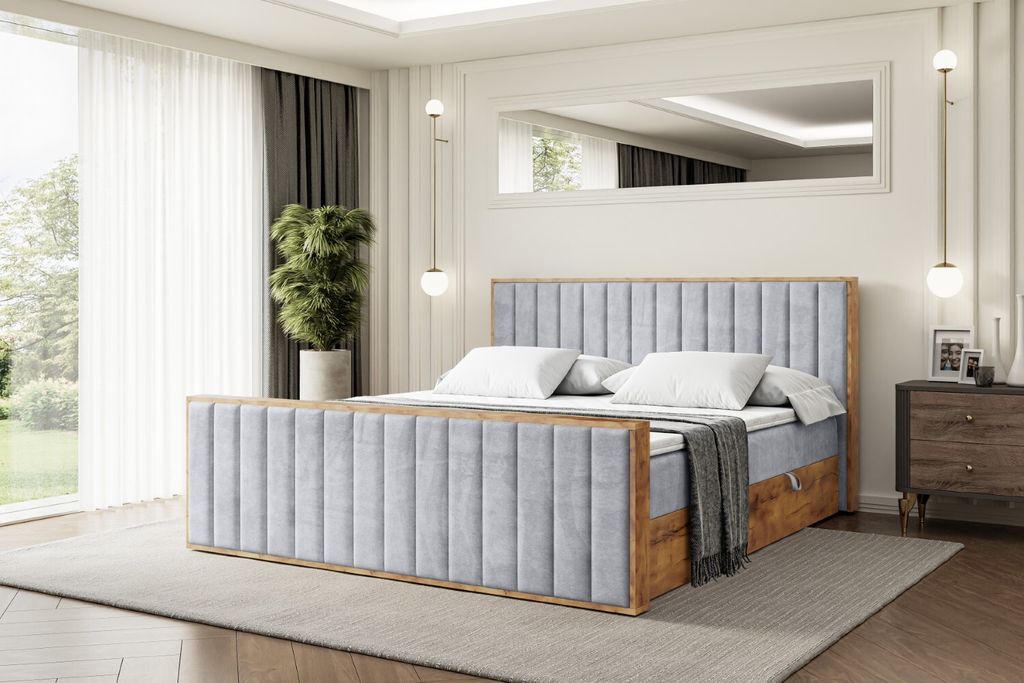 ALTDECOR Boxspringbett mit Matratze und Lattenrost, Topper, Fußteil,Polsterbett mit Bettkasten, Bett mit Stauraum H3-Matratze, Doppelbett, Boxbett...