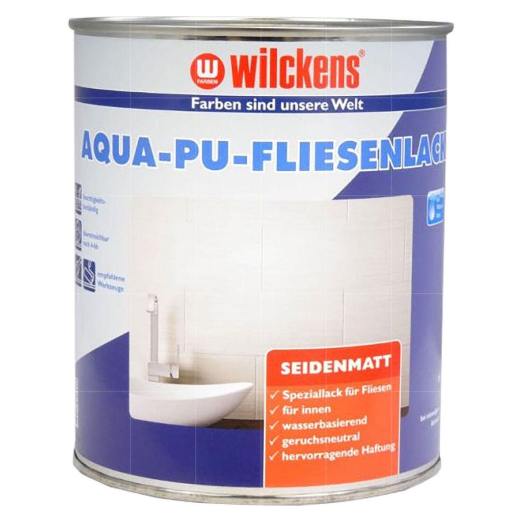 WILCKENS Aqua Polyurethan Fliesenlack seidenmatt 0.75 Liter weiss Grund- und Deckanstrich