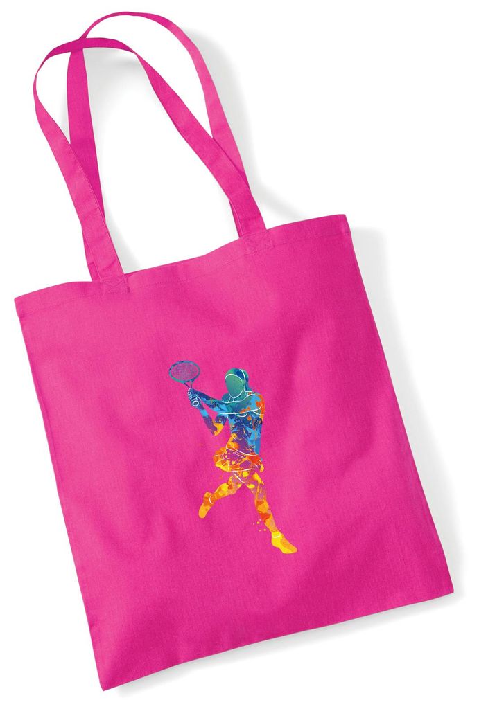 Huuraa Jutebeutel Tennis Spielerin bunte Silhouette 10 Liter Fuchsia Baumwolle Tasche Geschenkidee