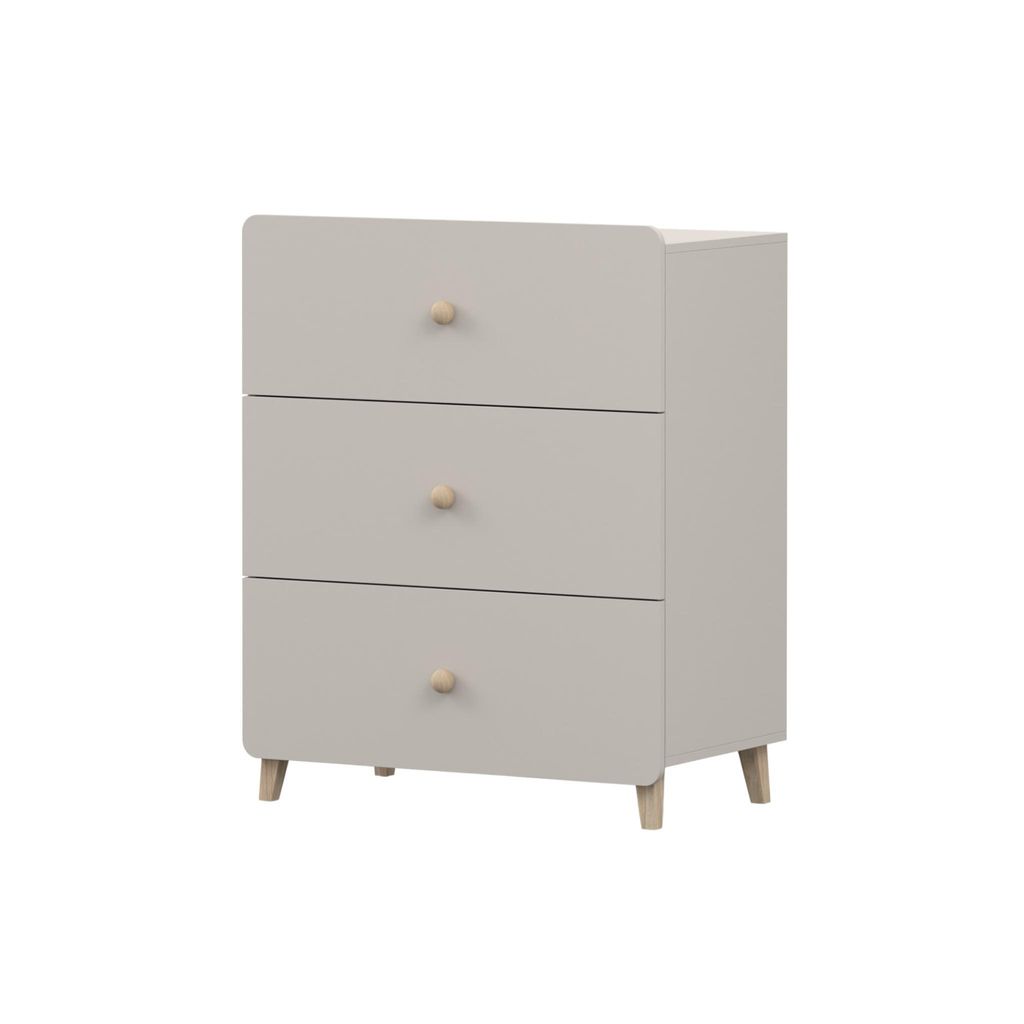 Kommode MARIO 3S, Jugendzimmer, Sideboard Anrichte 80 cm Kaschmir/Kaschmir, drei Schubladen, Holzgriffe