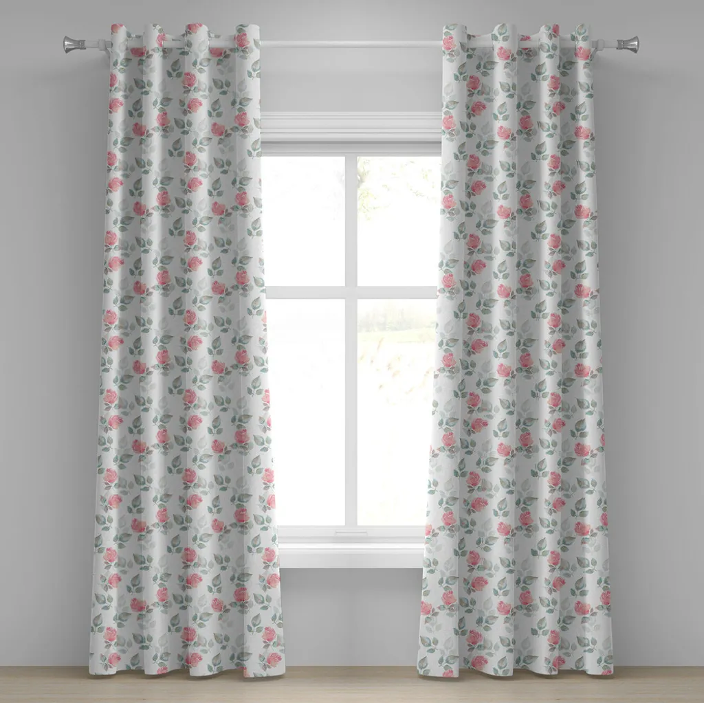 Paire de rideaux décoratifs à fleurs romantiques turquoise rose pâle