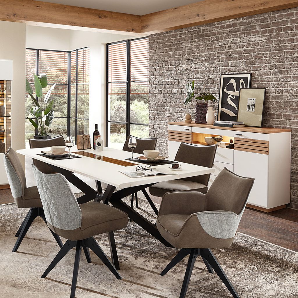 Esszimmer Set, weiß mit Eiche, FALLON-55, modern, 2-teilig