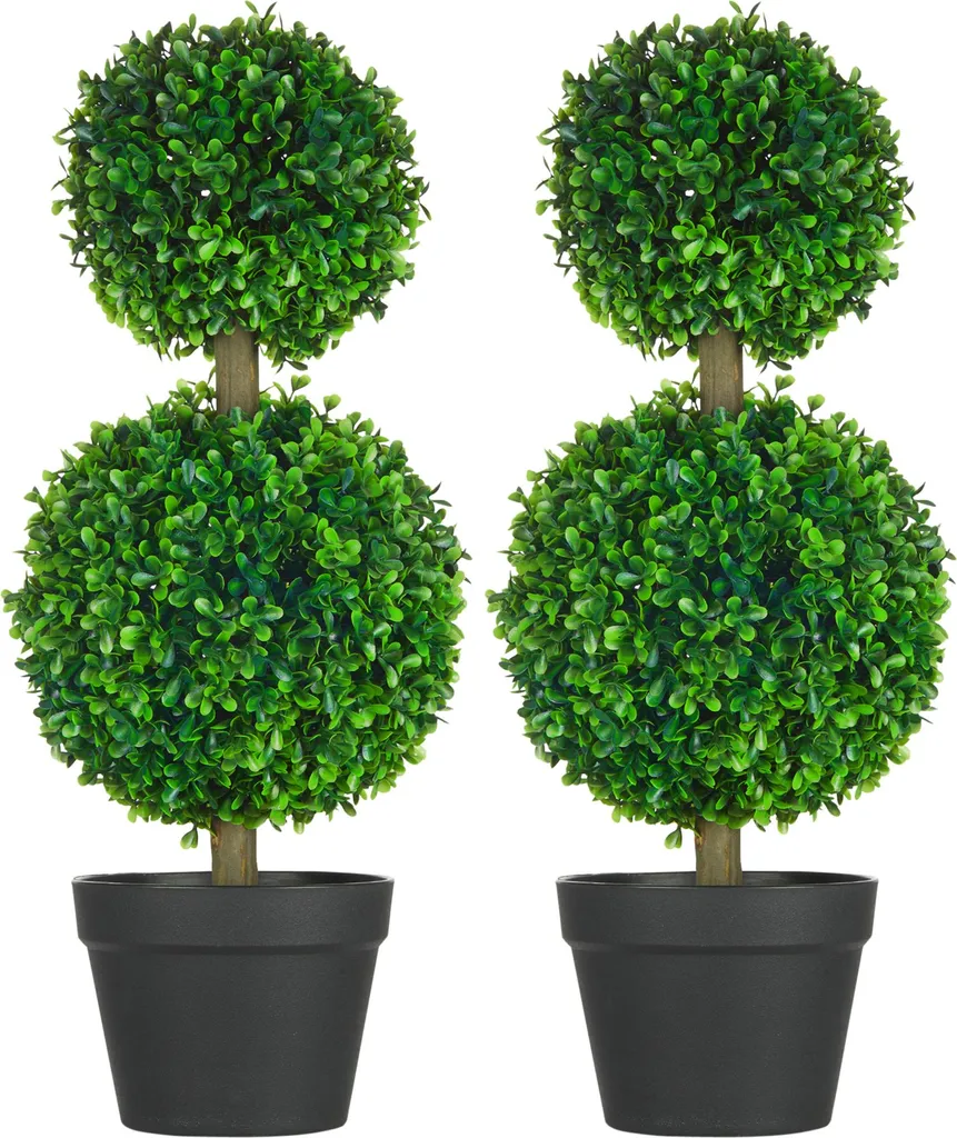 Bosso Artificiale a Sfera Doppia 60cm | Set 2 Piante Fortuna Lai UV