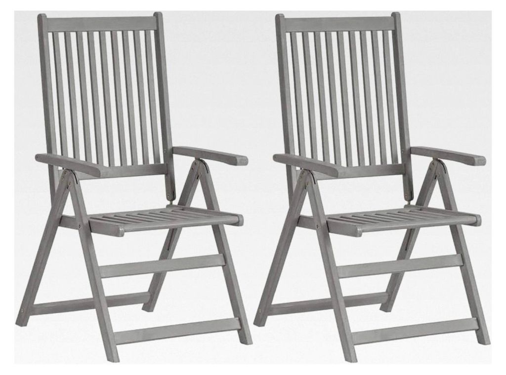 2er Set Akazienholz Gartenstuhl Klappstuhl Hochlehner Grau