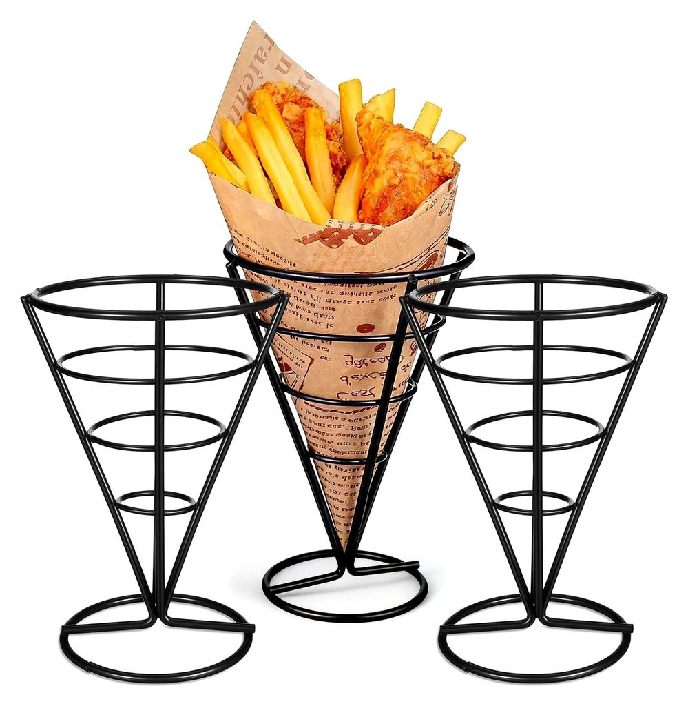 3 Stück Edelstahl Pommes Frites Halter mit Hohlem Design für Snacks