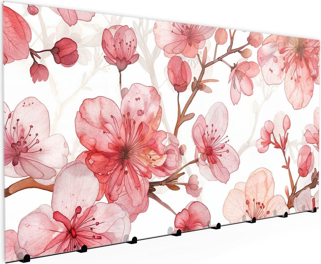 Wandgarderobe mit Magnetwand & Memoboard aus Glas Blumenmuster Blüten