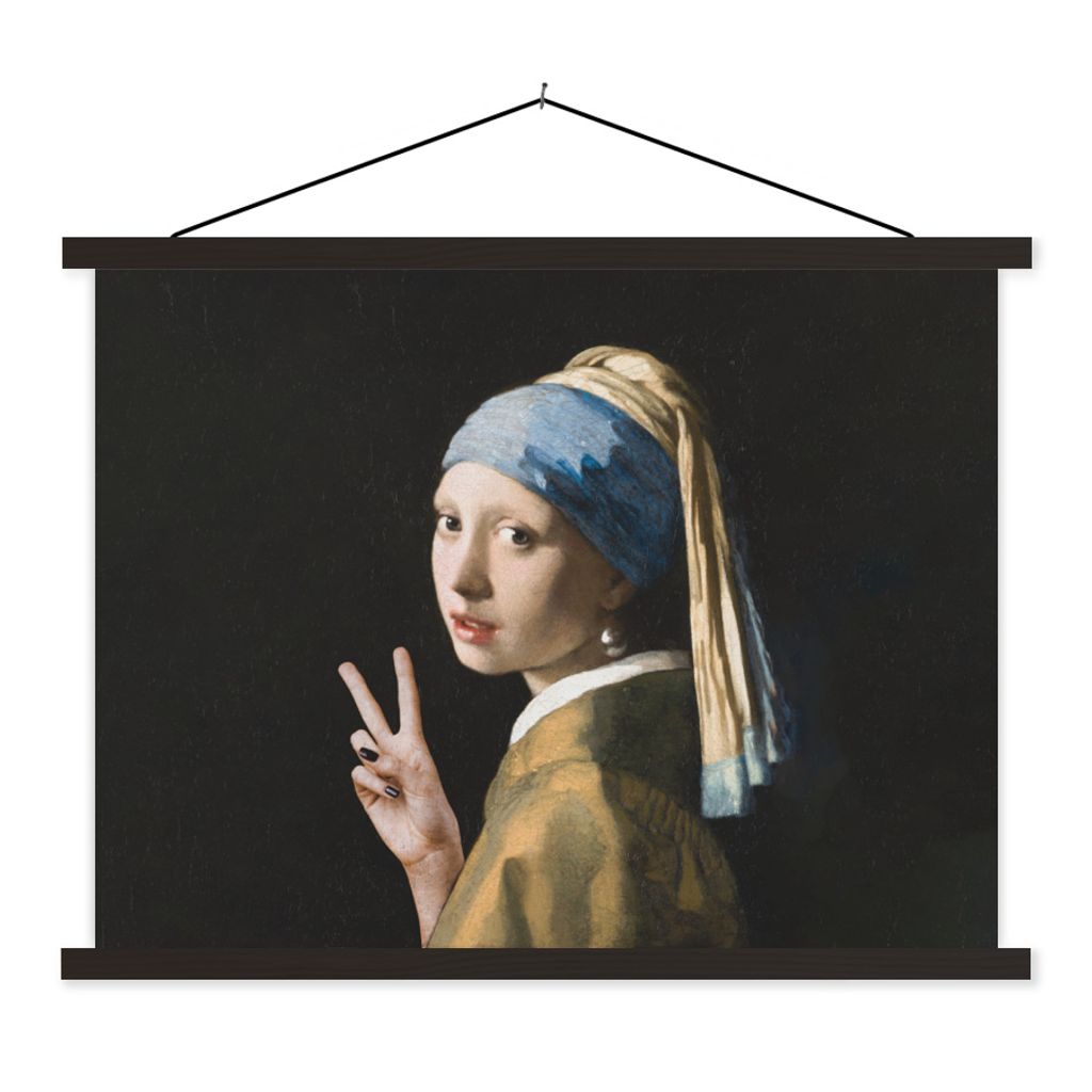 MuchoWow Textilposter Das Mädchen mit dem Perlenohrring - Vermeer - Frieden 60x45 cm mit schwarzem Rahmen - Poster Schlafzimmer