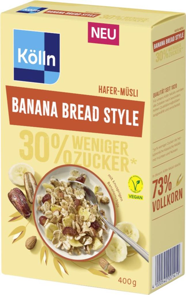Kölln Muesli, bananenbrood smaak, 30% suiker, 400g Productafbeelding 