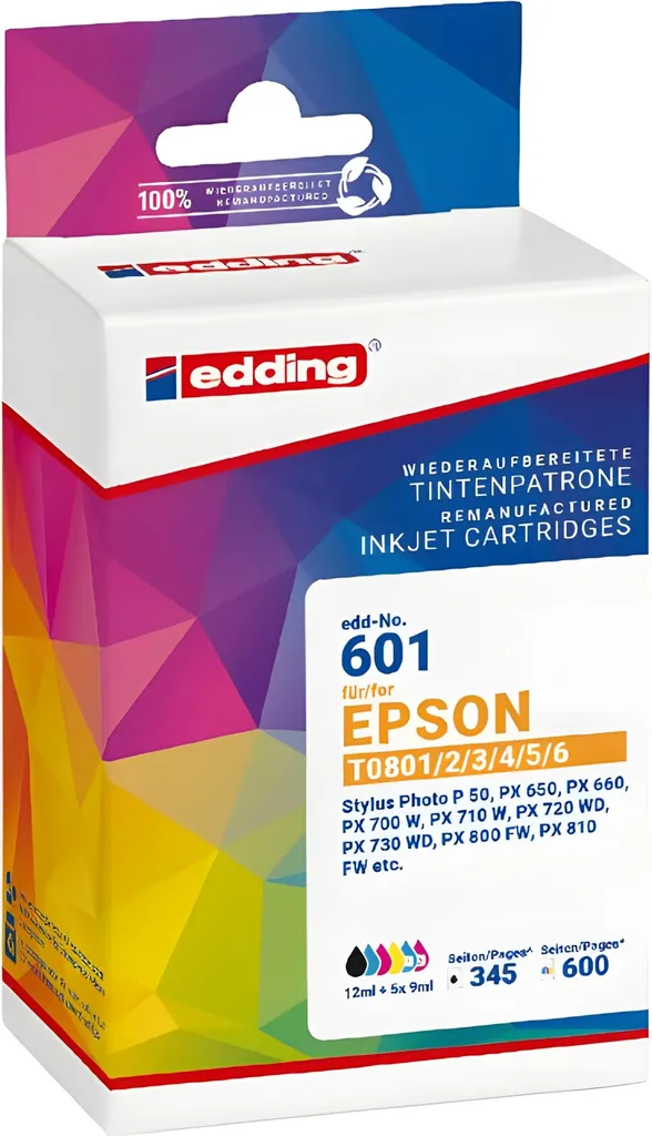 Cartouches d'encre compatibles Epson T0807 edding EDD-601 Multipack de 6