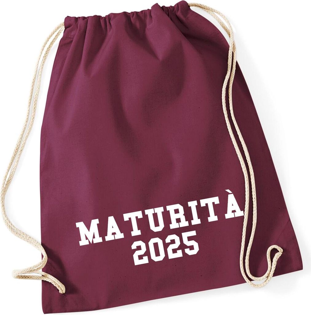 Huuraa Turnbeutel Maturità 2025 Abschluss Italien 12 Liter Burgundy Baumwolle Rucksack Geschenkidee