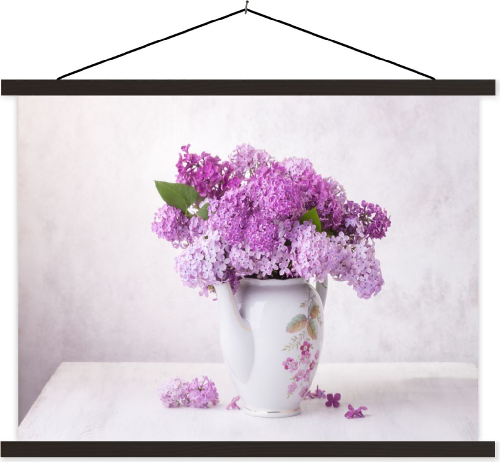 MuchoWow Textilposter Flieder - Stilleben - Blätter 150x113 cm mit schwarzem Rahmen - Wohnzimmer