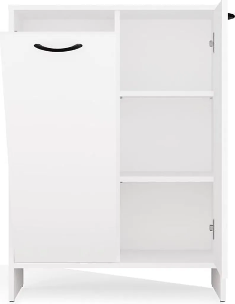 Mobile Colonna Bagno NINA 1K1D: 3 Ripiani e Cesto Bucato Bianco - 14