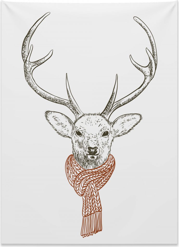 Abakuhaus Geweih Wandteppich, Hirsch mit Schal Winter aus Weiches Mikrofaser Stoff Kein Verblassen Klare Farben Waschbar, 110 x 150 cm, Redwood Wei...