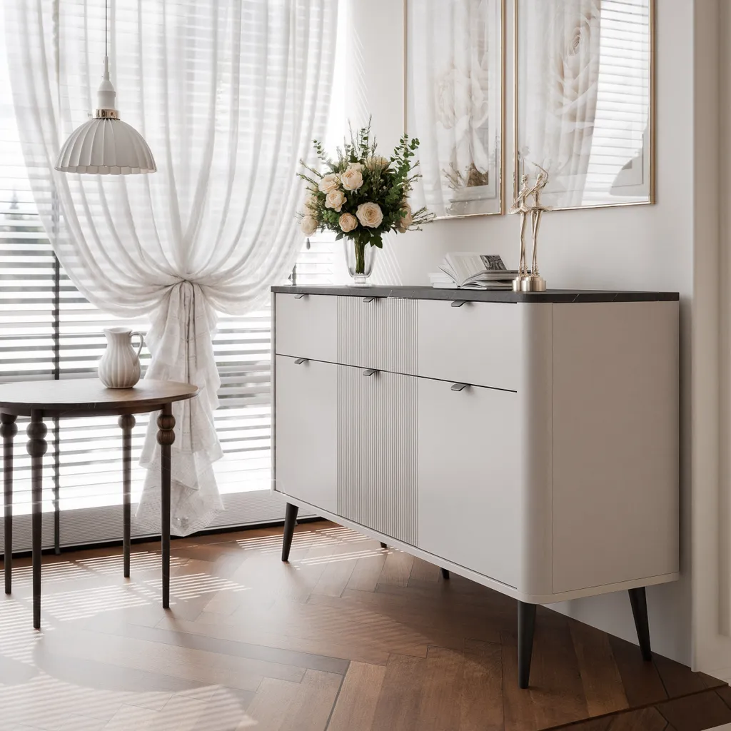 Commode à tiroirs cannelés NAVANI meuble de rangement chic 130 cm - 4