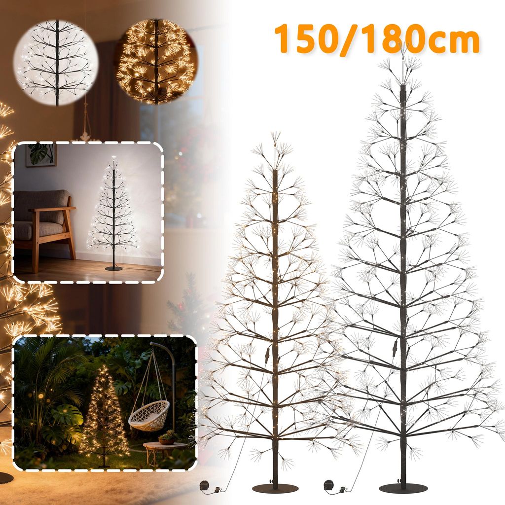 LARS360 LED Feuerwerksbaum 150 cm, Kaltweiß – Künstlicher Baum, 1500 LEDs, stabile Stahlkonstruktion, dekorative Beleuchtung für Wohnzimmer & ...