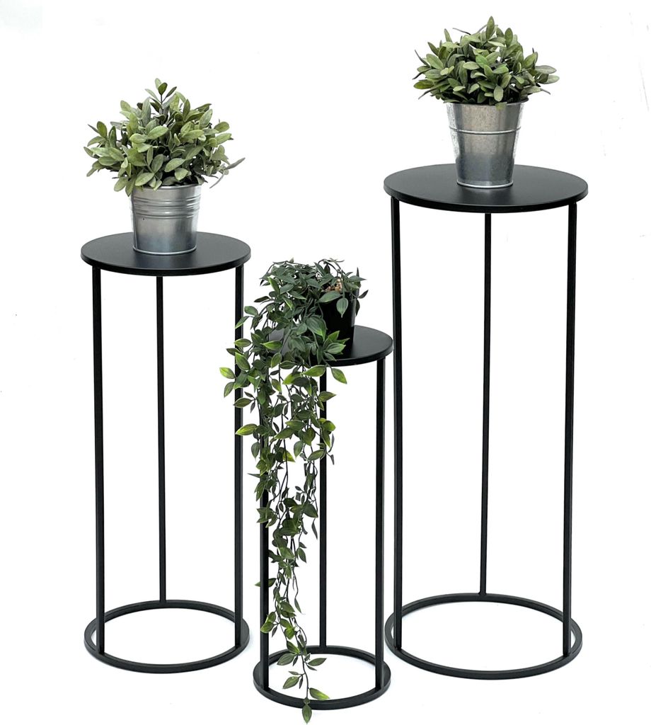 DanDiBo Blumenhocker Metall Schwarz Rund Blumenständer Beistelltisch 96316 3er Set Blumensäule Modern Pflanzenständer Pflanzenhocker