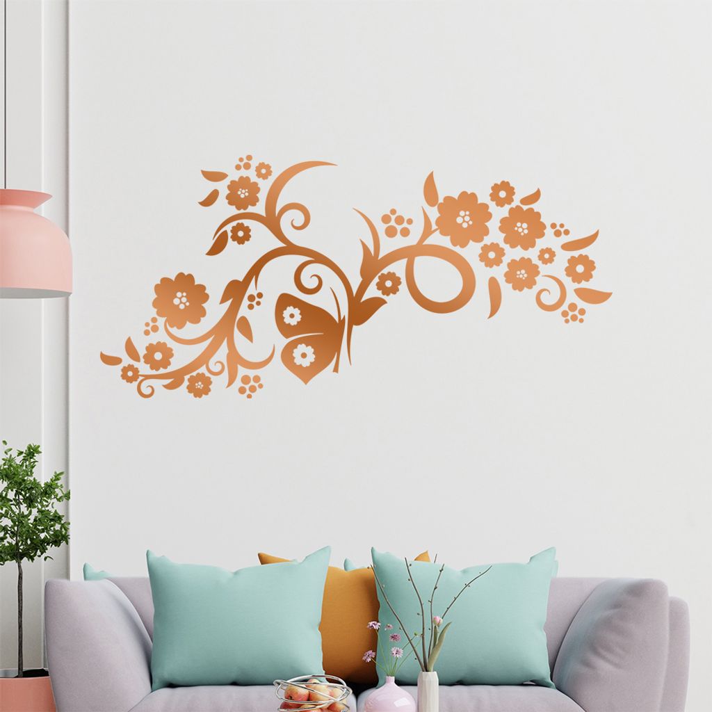 Falter Schmetterling Blüte Wandtattoo in 6 Größen - Wandaufkleber Wall Sticker - Dekoration, Küche, Wohnzimmer, Schlafzimmer, Badezimmer
