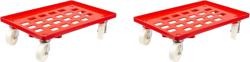 SparSet 2x Transportroller für Euroboxen 60x40cm mit Kunststoffräder rot | Gitter/Rasterdeck | 2 Lenkrollen & 2 Bremsrollen | Traglast 300kg | Ki...