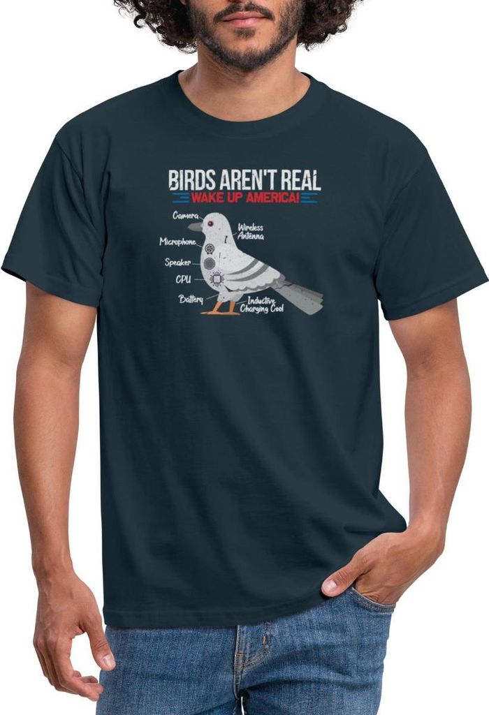 Spreadshirt Birds Aren't Real Satire Lustiger Spruch Satire Humor Männer T-Shirt, XXL, Navy