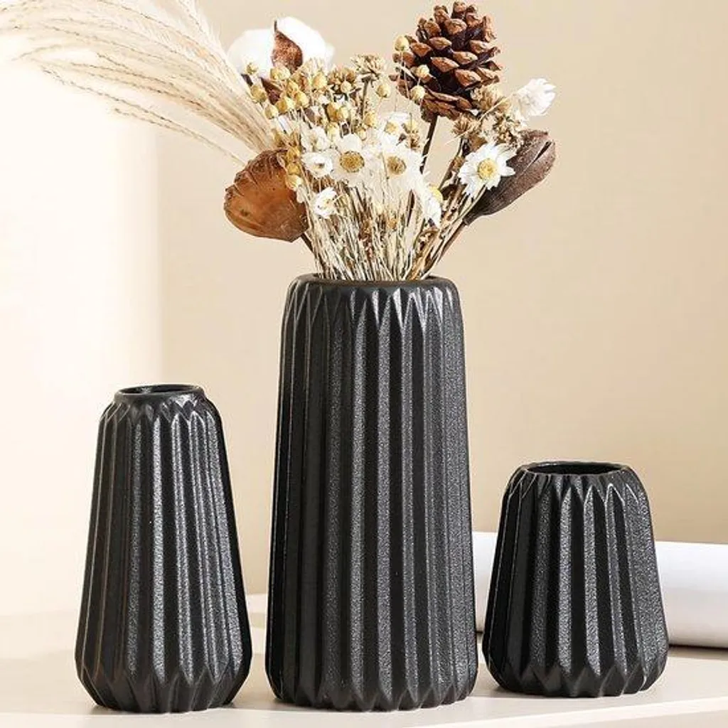 Vase en céramique noir anti-basculement pour pampa et décoration intérieure