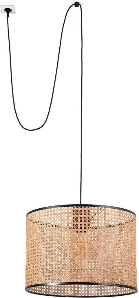 MAMBO Lampe à suspendre noir et rattan ø450 avec fiche 68604-49