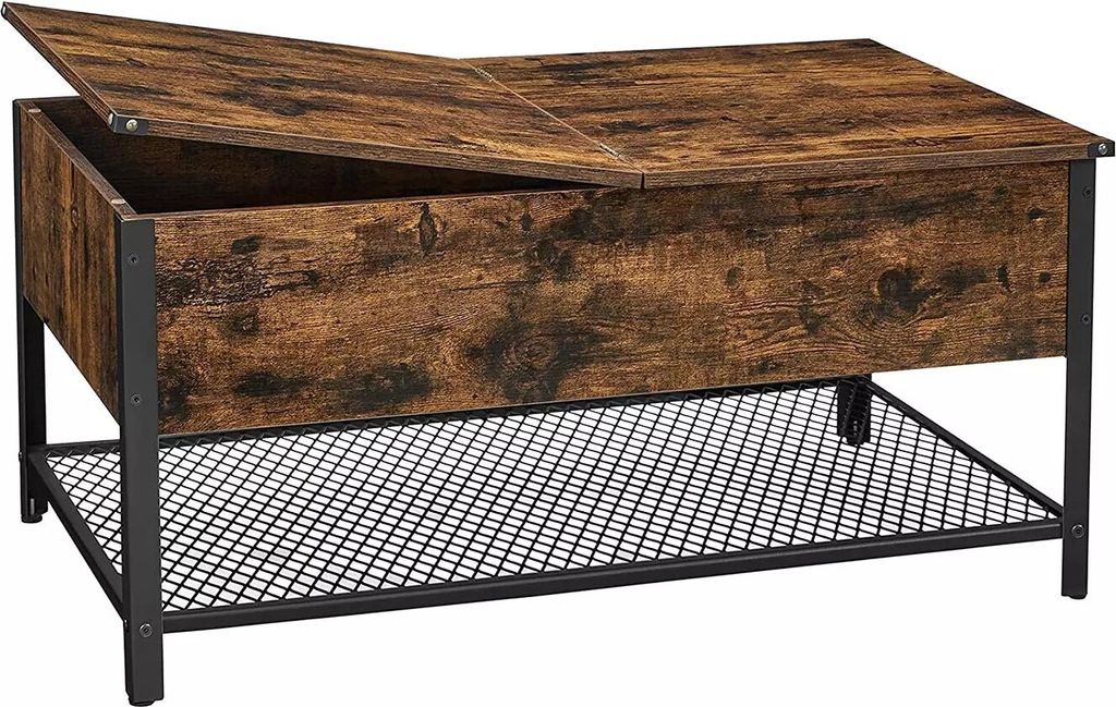 In And OutdoorMatch Couchtisch Demetris - Wohnzimmertisch - mit klappbarer Platte - versteckter Stauraum - Netzregal - Metallrahmen - für Wohnzimm...