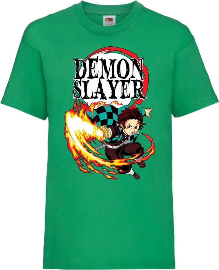 Kinder T-Shirt Demon Anime Slayer Tanjiro Kamado 03 Demon Anime Slayer Main, 3-4 Jahr - 104 / Grün