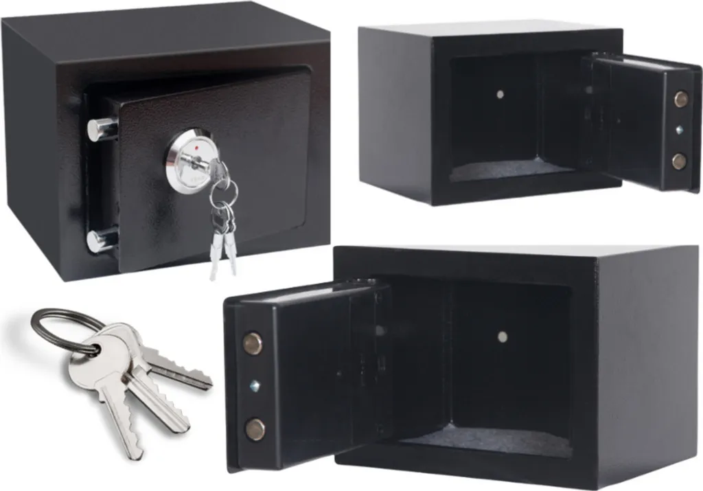 Petit coffre-fort de sécurité en acier noir avec serrure à double clé