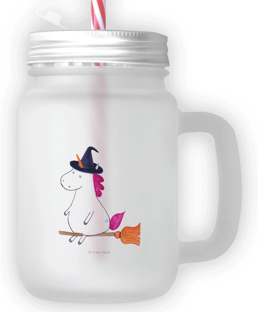 Mr. & Mrs. Panda Glas Einhorn Hexe - Transparent - Geschenk, Mason Jar, Cocktailglas, Trinkglas, Becher mit Strohhalm, Deckel, Teufel, Unicorn, Fre...