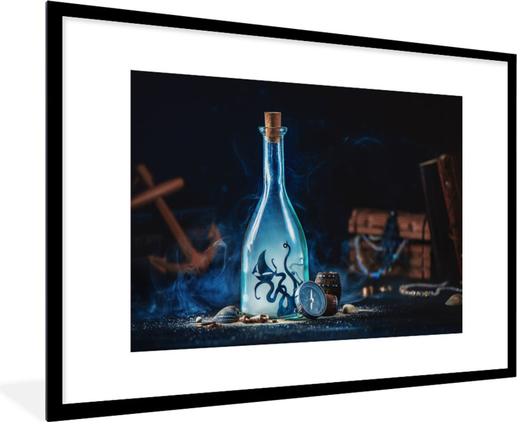 MuchoWow MuchoWow Gerahmtes Poster Märchenhafte Welt in einer Flasche 90x60 cm - Poster mit zchwarzem Bilderrahmen - Wanddekoration - Fotos