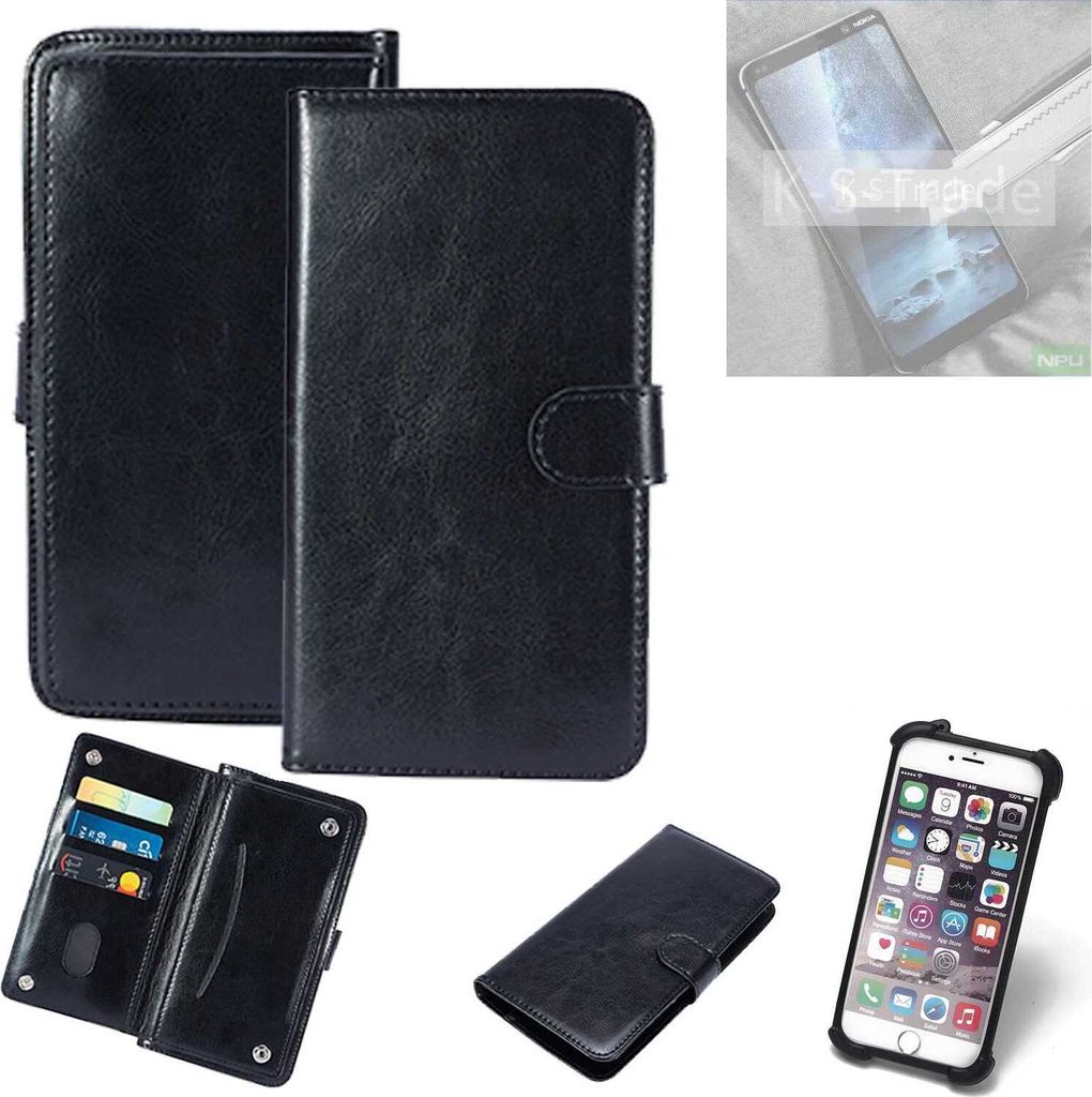 K-S-Trade 360° Hülle kompatibel mit Nokia 9 PureView schwarz Kunstleder Case BookCase WalletCase Kunstlederederhülle Handyhülle, Rundumschutz