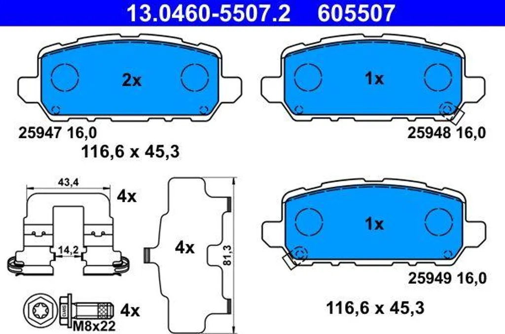 Jeu de plaquettes de frein à disque arrière compatible Honda HR-V ATE