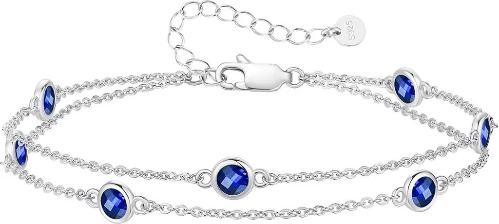 Bracciale Minimal Argento 925 Doppia Catena Pietre Nascita a Strati