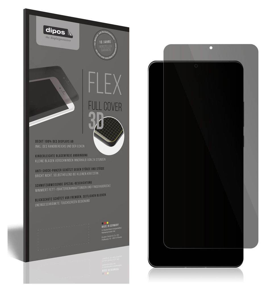 A product packaging for a screen protector is shown next to a smartphone with the screen protector applied.
