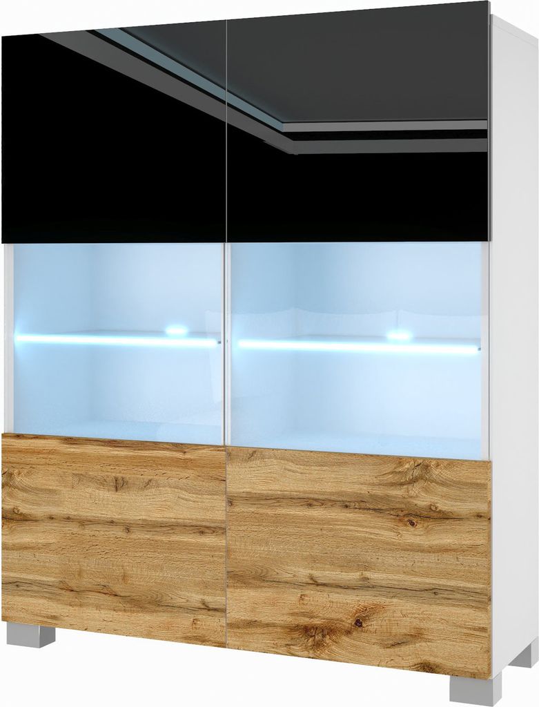 BELINI Kommode Sideboard Wohnzimmer Schlafzimmer Schrank Hochschrank mit LED-Leuchten (Schwarz / Wotan Eiche)