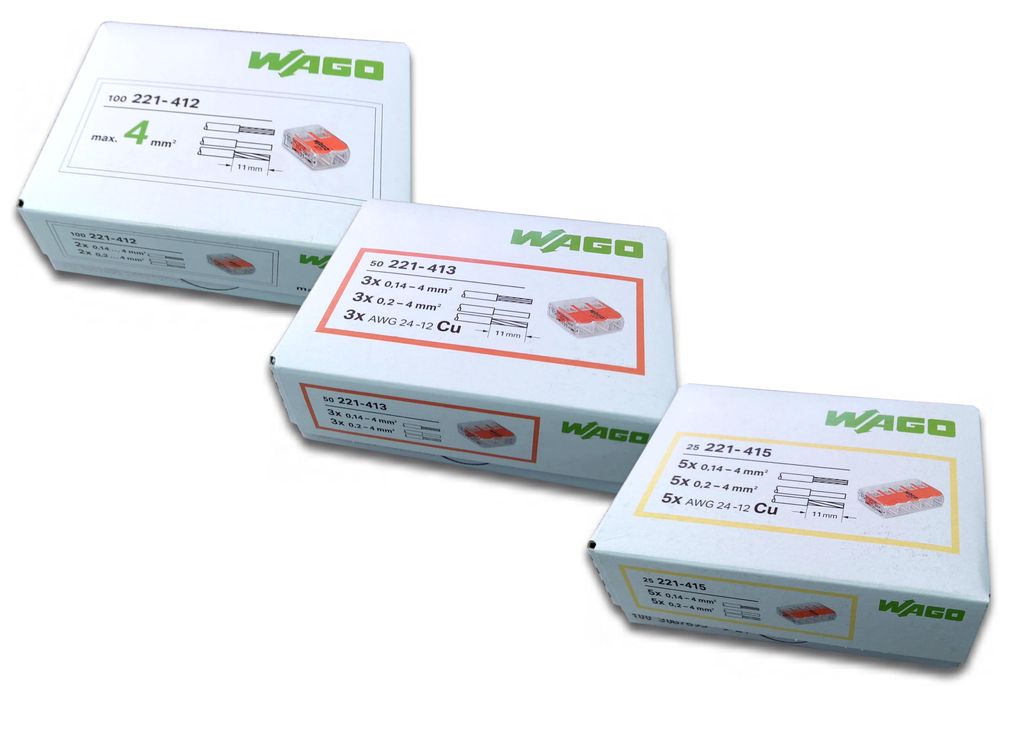 Wago 221 Klemmen SET 100x 221-412, 50x 221-413, 25x 221-415 - Kabel Verbinder - Original WAGO