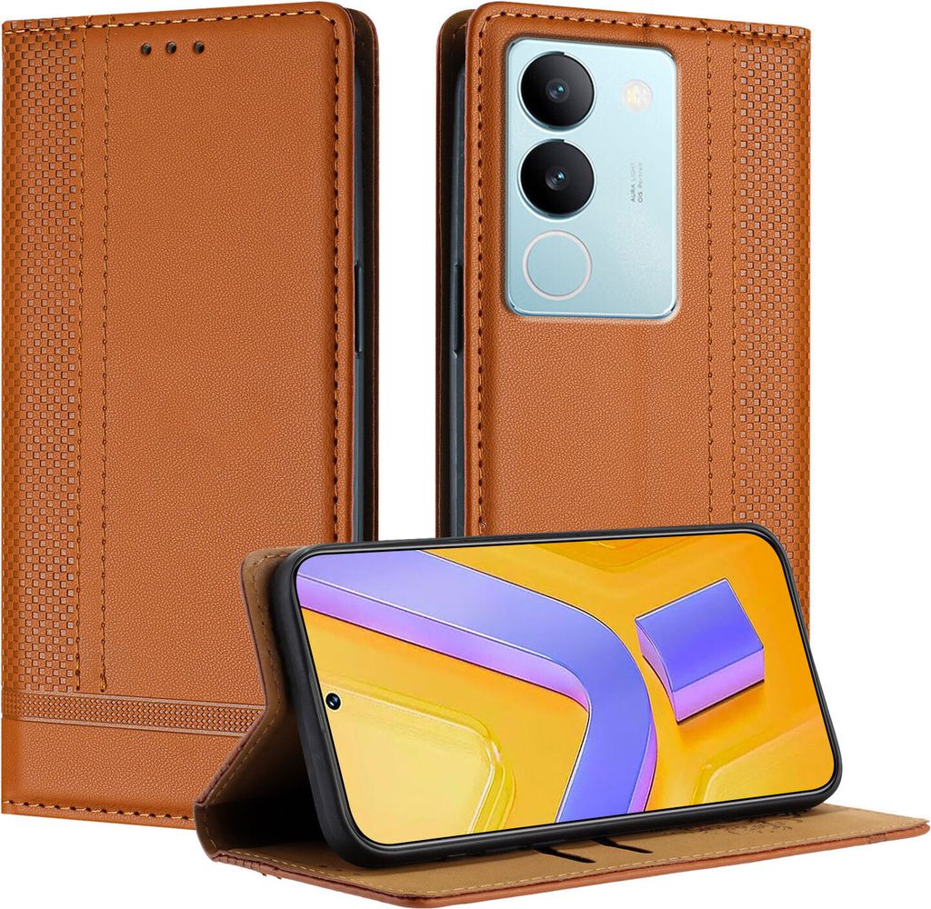 Handyhülle für Vivo V29 5G Leder Flip Klappbare Schutzhülle mit Standfunktion Braun