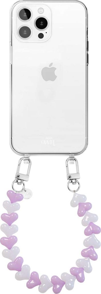 Funky Hearts (Pink & White) Transparant Cord Hülle - Kompatibel mit iPhone 15 Pro Max
