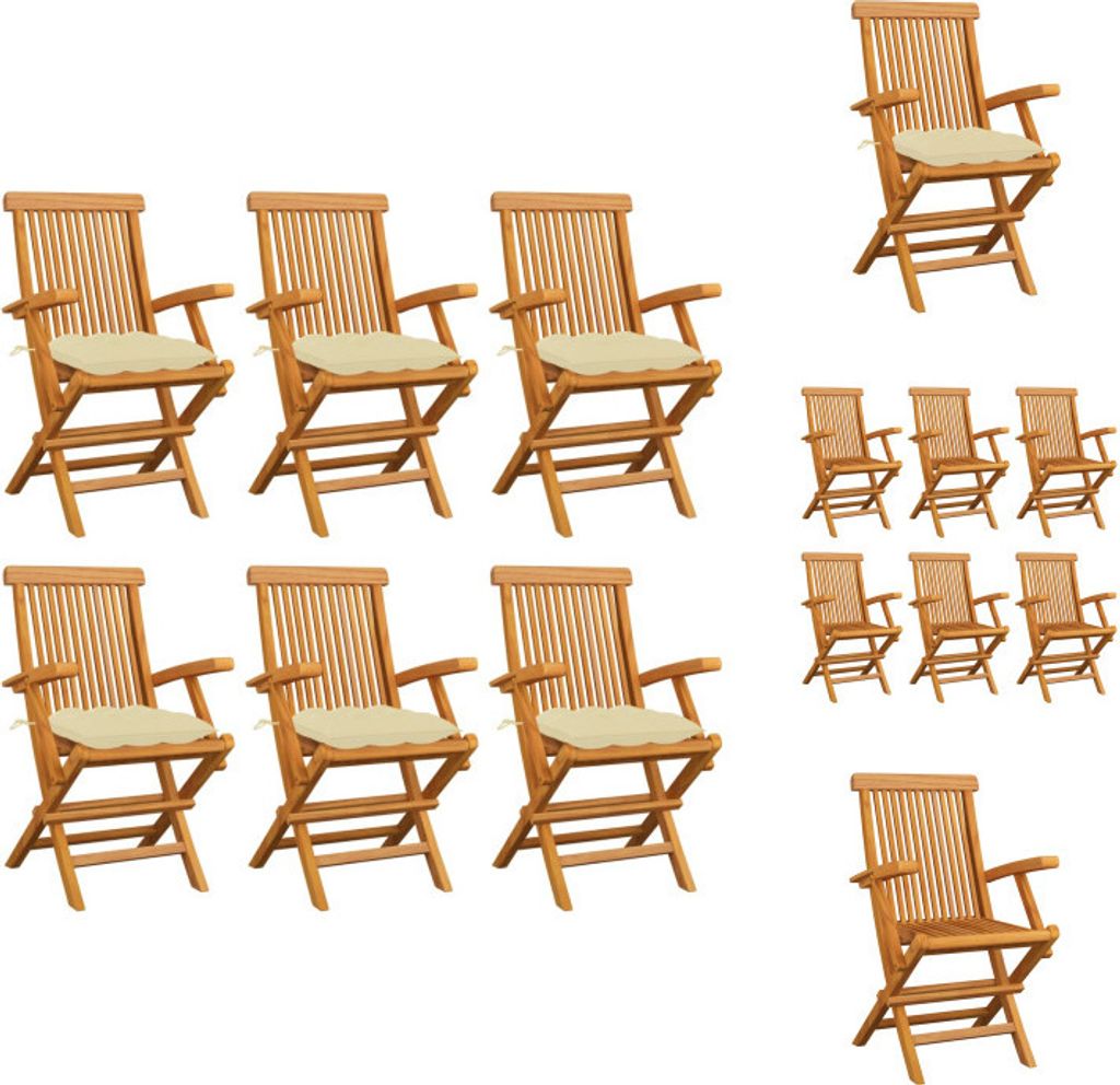vidaXL Gartenstühle mit Cremeweißen Kissen 6 Stk. Massivholz Teak - Gartenstühle