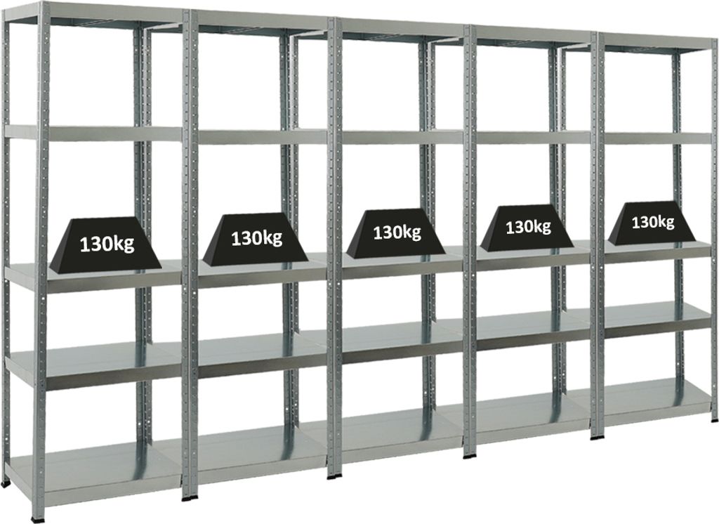 Mega Deal | 5x Schwerlastregal Steel Eagle | HxBxT 180x60x40 cm | Fachlast 130kg | Verzinkt