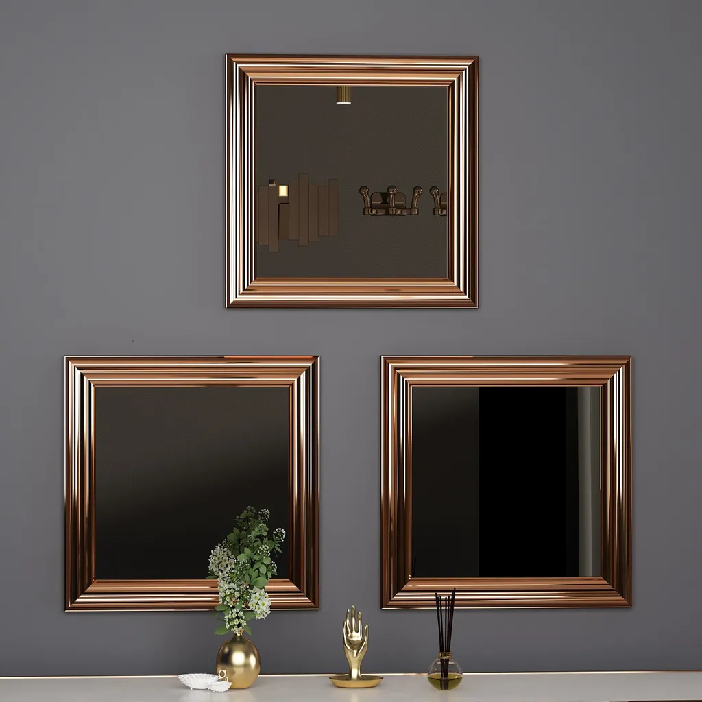 Miroirs de Décoration Bronze Otto - Design Carré 40x40 cm - Trio Chic - 3