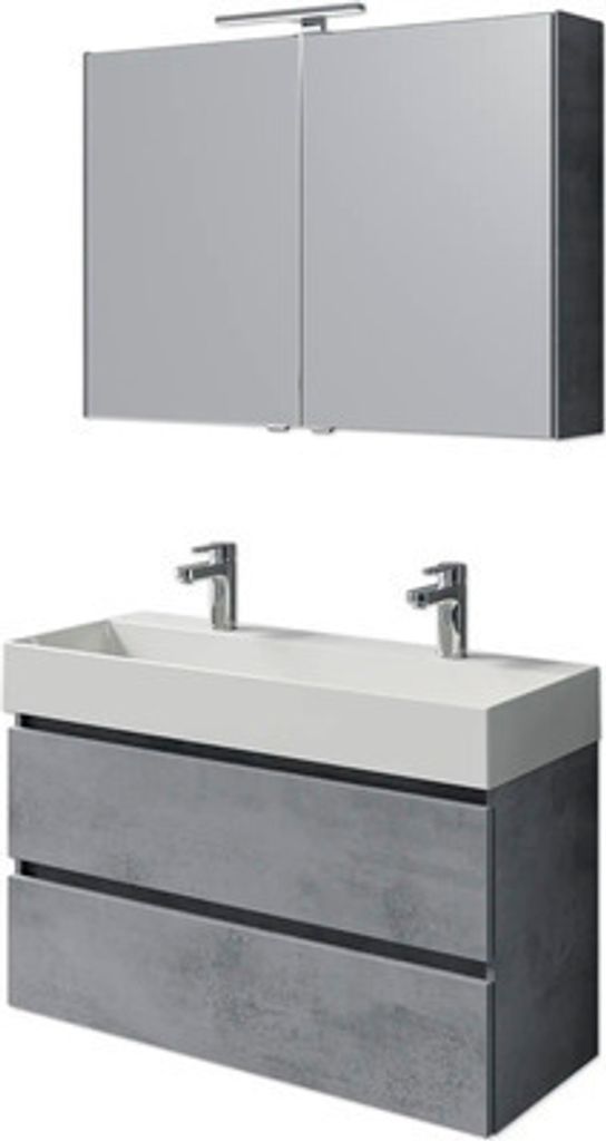 Badmöbelset 5-teilig und mehr Pelipal Torino BxHxT 101 x 200 x 40 cm Frontfarbe oxid dunkelgrau mit Waschtisch Keramik w